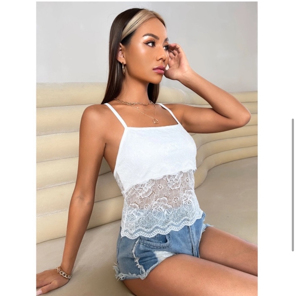 Butterfly Back White Lace Cami Top - Picture 3 of 7